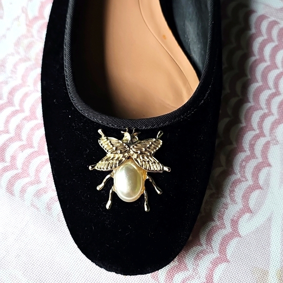 ZARA TRAFALUC WOMEN'S BEETLE EMBELISHED PEARL BLACK VELVET BALLET SHOES Sz 7.5 - Picture 9 of 15